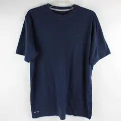 Nike Dri-Fit Solid Navy Blue Color Short Sleeve T-Shirt Cotton/Polyester Men's L