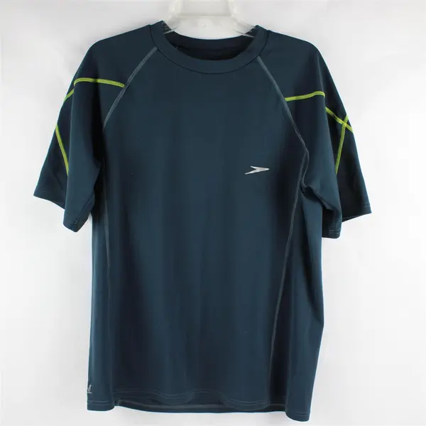 Speedo Blue & Green Short Sleeve Activewear T-Shirt 100% Polyester Men's Size L
