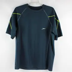 Speedo Blue & Green Short Sleeve Activewear T-Shirt 100% Polyester Men's Size L
