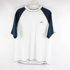 Speedo White & Blue Short Sleeve Activewear T-Shirt 100% Polyester Men's Size L