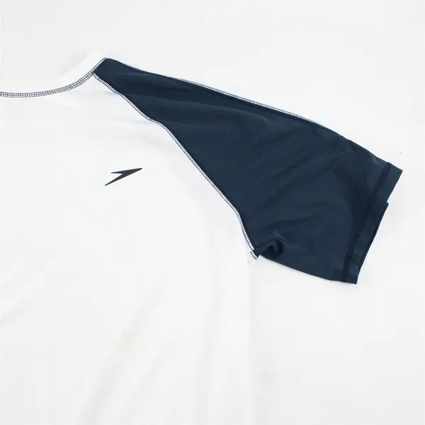 Speedo White & Blue Short Sleeve Activewear T-Shirt 100% Polyester Men's Size L