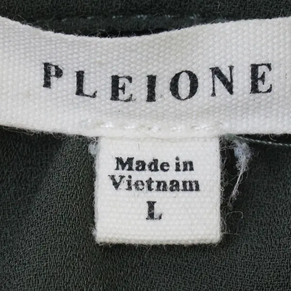 Pleione Sheer Army Green V-Neck Long-Sleeved Blouse Women's Large