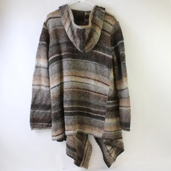 Michael Kors Brown Striped Open-Front Hooded Cardigan Women's Large