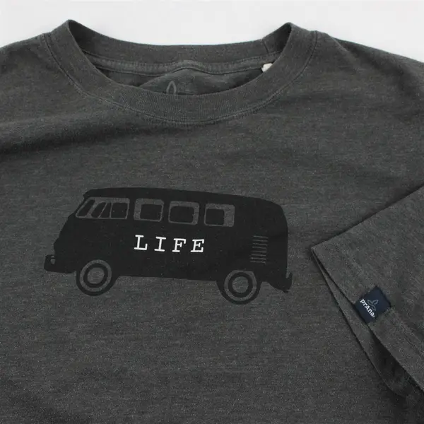 Prana Brand WV Van Life Printed Solid Gray Short Sleeve T-Shirt Top Men's Size L