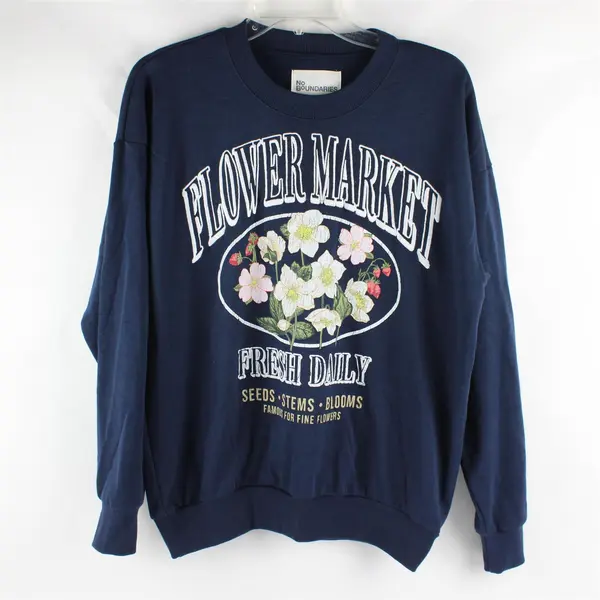 No Boundaries Flower Market Embroidered Blue Sweatshirt Women's Size XS (0-2)