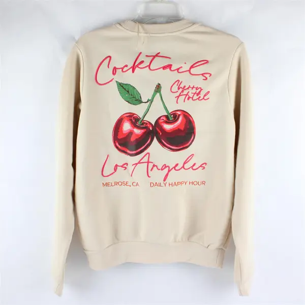 Better Together Cherry Hotel Embroidered Beige Long Sleeve Sweatshirt Women's XS