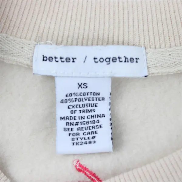 Better Together Cherry Hotel Embroidered Beige Long Sleeve Sweatshirt Women's XS