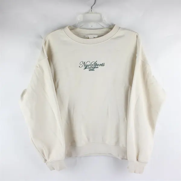 H & M NYC Sports 1991 Embroidered Cream Long Sleeve Sweatshirt Women's Size S