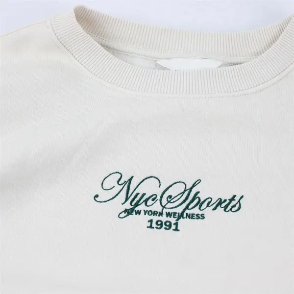 H & M NYC Sports 1991 Embroidered Cream Long Sleeve Sweatshirt Women's Size S