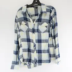 Sandra Ingrish Blue and Yellow Plaid Long-Sleeved Button-Up Women's Large