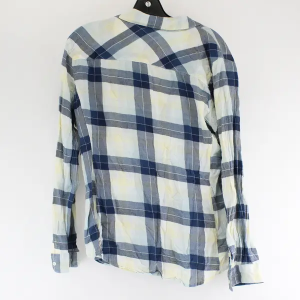 Sandra Ingrish Blue and Yellow Plaid Long-Sleeved Button-Up Women's Large