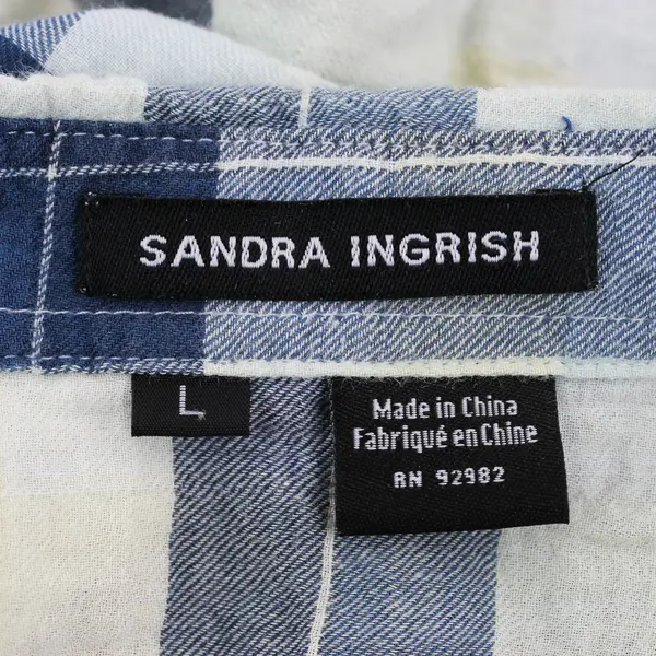Sandra Ingrish Blue and Yellow Plaid Long-Sleeved Button-Up Women's Large
