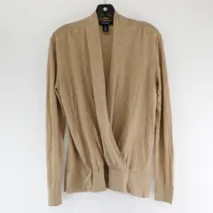 White House Black Market Beige Plunge Neckline Long-Sleeved Knit Top Women's Med