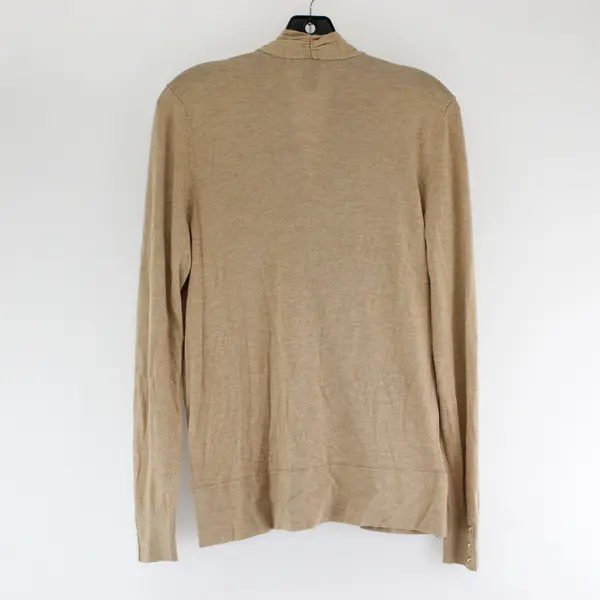 White House Black Market Beige Plunge Neckline Long-Sleeved Knit Top Women's Med