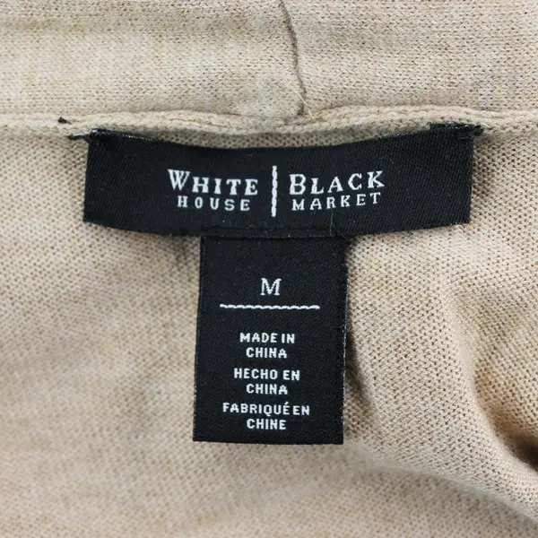 White House Black Market Beige Plunge Neckline Long-Sleeved Knit Top Women's Med