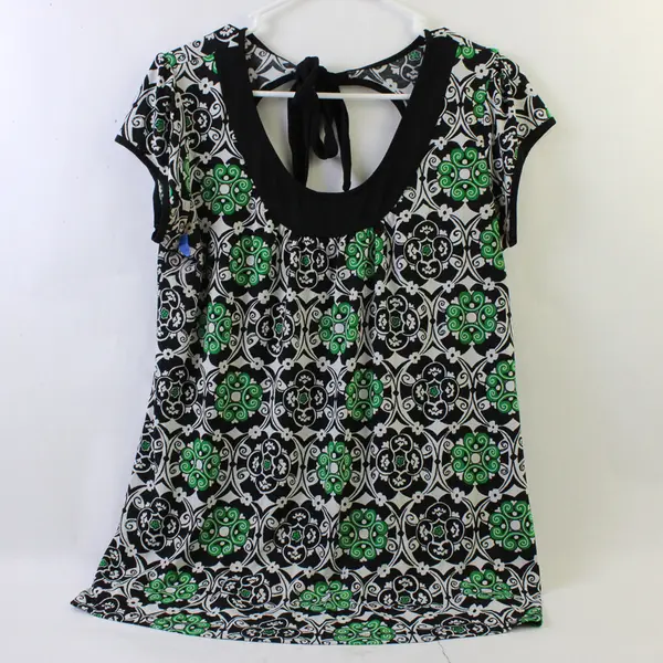 Gitano Black/White/Green Geometric Pattern Sleeveless Blouse Women's Size XL