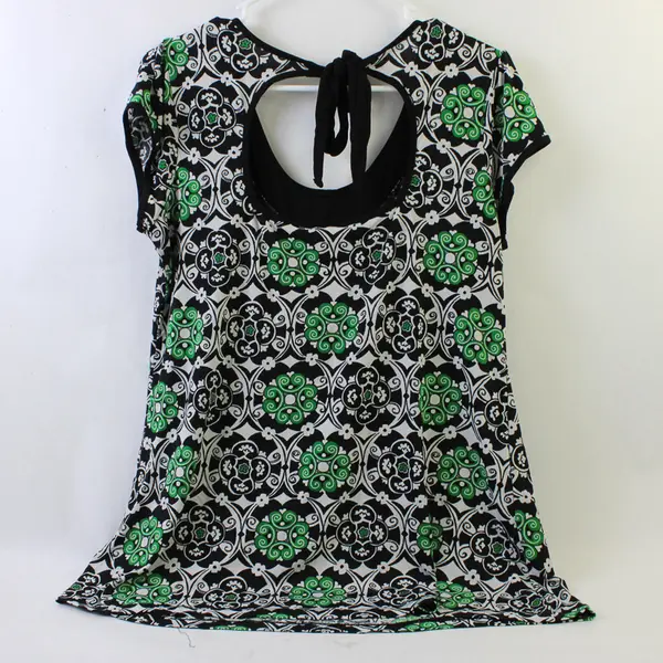 Gitano Black/White/Green Geometric Pattern Sleeveless Blouse Women's Size XL