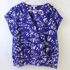 Nine West Blue/White Abstract Pattern Short Sleeve Blouse Top Women's Size XXL
