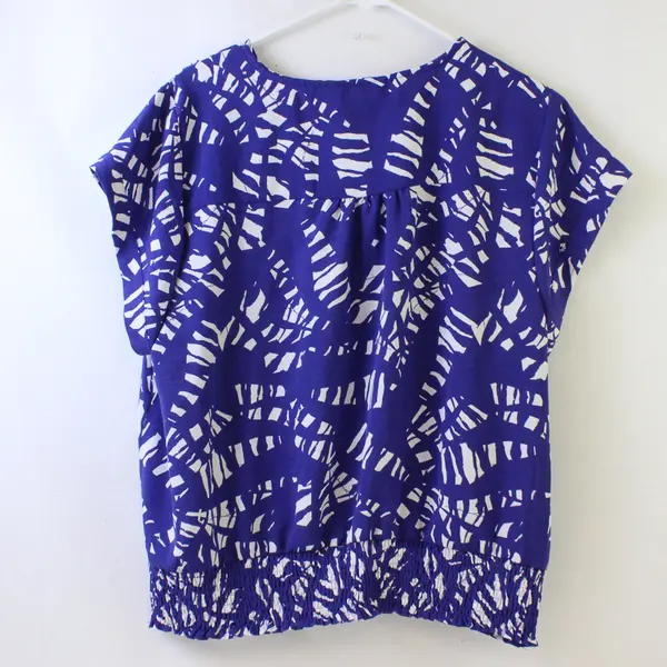 Nine West Blue/White Abstract Pattern Short Sleeve Blouse Top Women's Size XXL