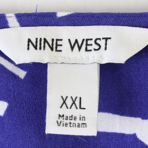 Nine West Blue/White Abstract Pattern Short Sleeve Blouse Top Women's Size XXL
