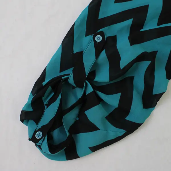 Tacera Sheer Blue/Black Chevron Pattern Quarter Length Sleeve Blouse Women's 1X