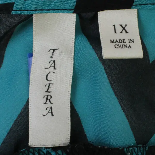 Tacera Sheer Blue/Black Chevron Pattern Quarter Length Sleeve Blouse Women's 1X