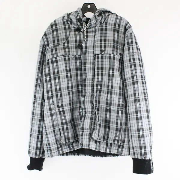 Penn-Rich Gray and Blue Plaid Hooded Zip-Up Jacket Women's XL
