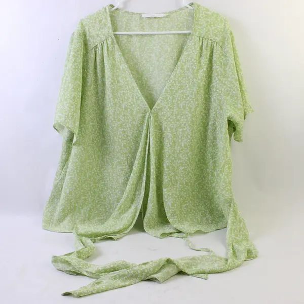 Lush Green/White Floral Short Sleeve Wrap Blouse 100% Polyester Women's Size 3X