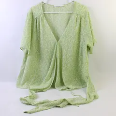 Lush Green/White Floral Short Sleeve Wrap Blouse 100% Polyester Women's Size 3X