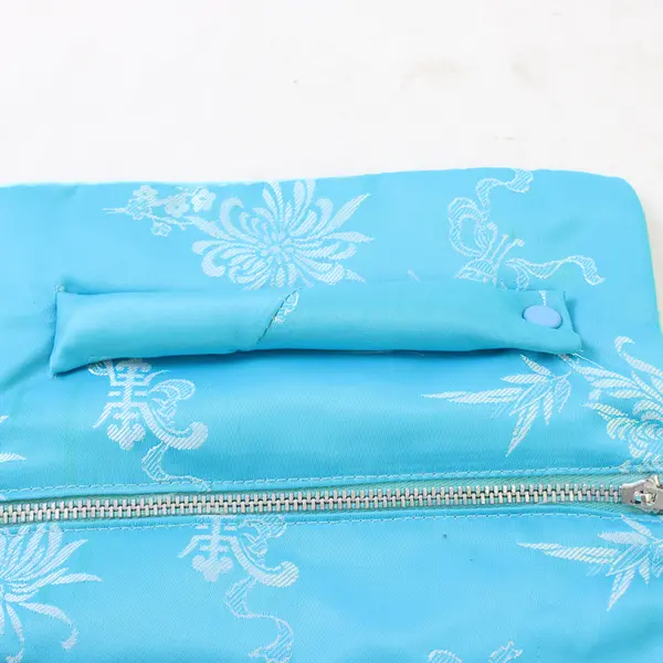 Asian Silk Makeup Travel Bag Turquoise China 3-Zipper 4-Compartment