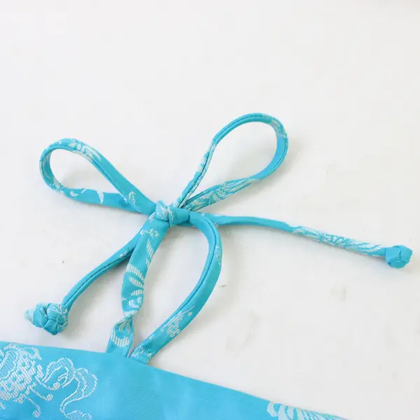 Asian Silk Makeup Travel Bag Turquoise China 3-Zipper 4-Compartment