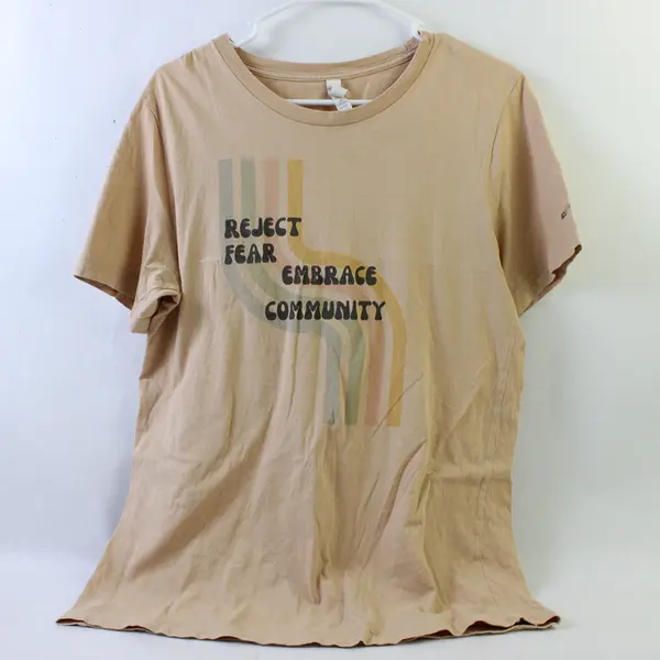 Canvas Beige "Reject Fear Embrace Community" Print Short Sleeve T-Shirt Womens M