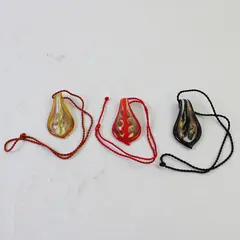 Lot of 3 Glass Pendant Cord Necklaces Gold Red Black