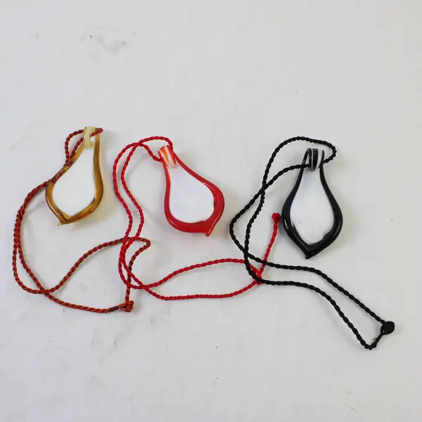 Lot of 3 Glass Pendant Cord Necklaces Gold Red Black