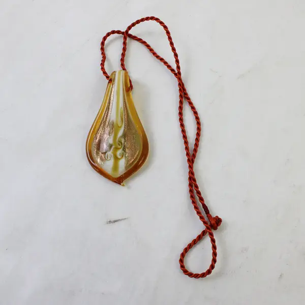 Lot of 3 Glass Pendant Cord Necklaces Gold Red Black