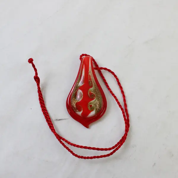 Lot of 3 Glass Pendant Cord Necklaces Gold Red Black