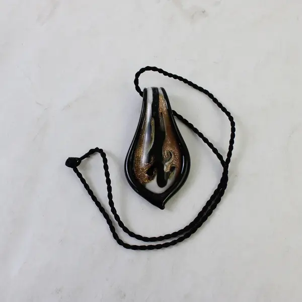 Lot of 3 Glass Pendant Cord Necklaces Gold Red Black