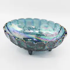 Vintage Colony Harvest Carnival Blue  4 Toed Open Centerpiece Bowl 