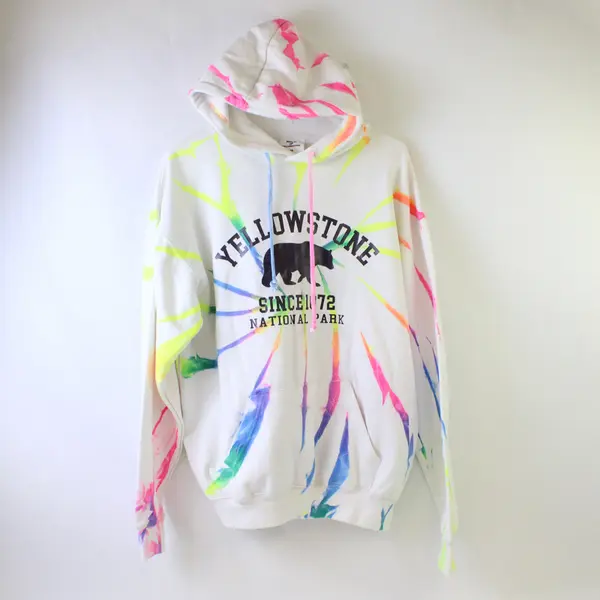 Best Of Yellowstone White W/ Neon Colors Tie Dye Hoodie Unisex Adult Size M