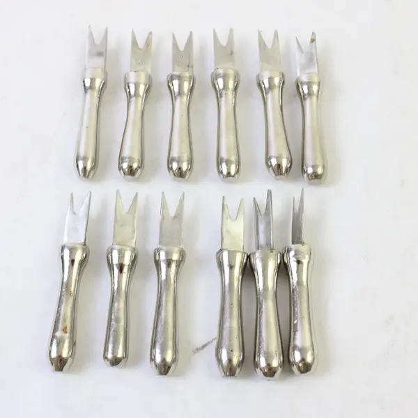 Lot of 12 Vintage Stainless Steel Clam Forks - Seafood Serving Forks