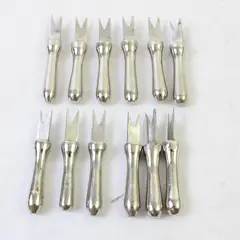 Lot of 12 Vintage Stainless Steel Clam Forks - Seafood Serving Forks
