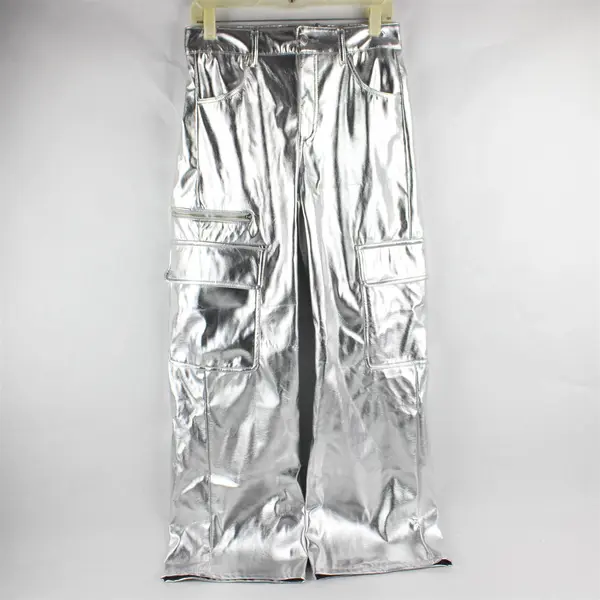 No Boundaries Silver Metallic Wide-Leg Cargo Pants Women's Small 4-6 Costume