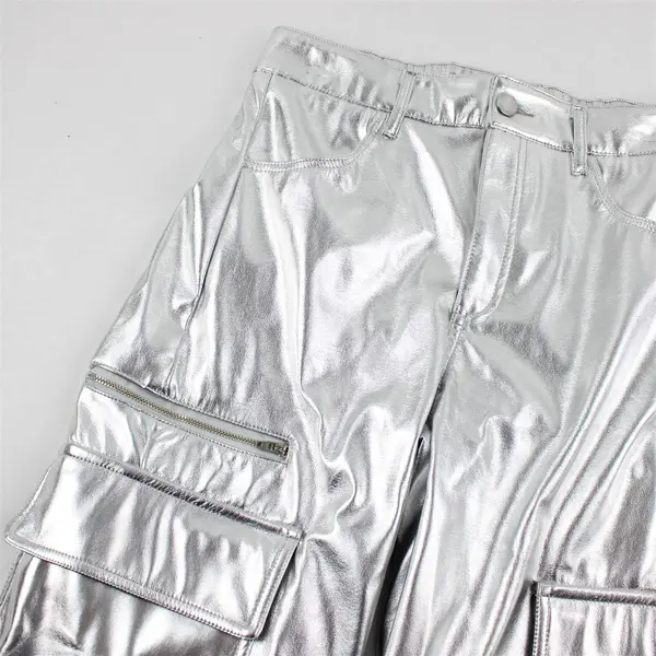 No Boundaries Silver Metallic Wide-Leg Cargo Pants Women's Small 4-6 Costume