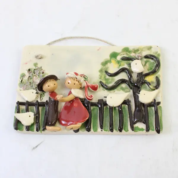Zampiva Italy Porcelain Plaque Couple on Bench Vintage Figurine