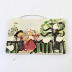 Zampiva Italy Porcelain Plaque Couple on Bench Vintage Figurine
