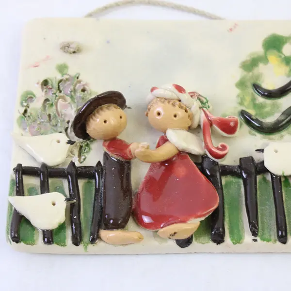Zampiva Italy Porcelain Plaque Couple on Bench Vintage Figurine