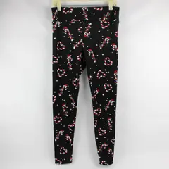 No Boundaries Christmas Candy Cane Pattern Fuzzy Black Leggings Women's L/XL