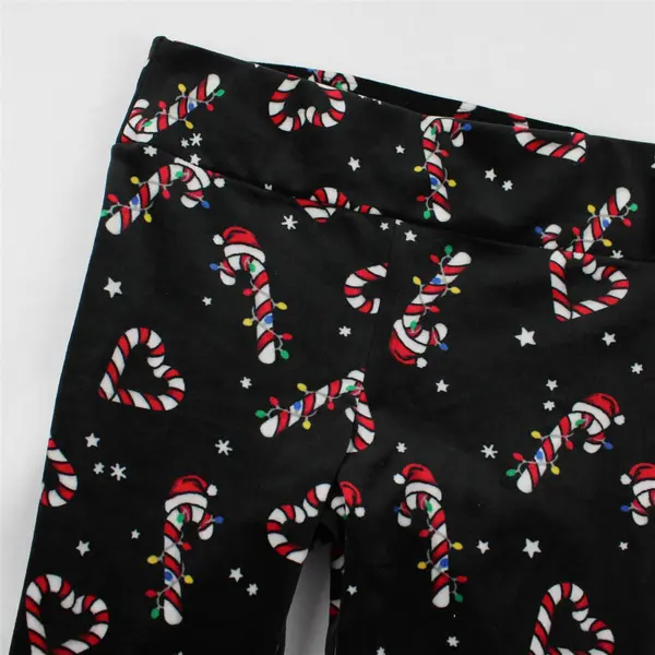 No Boundaries Christmas Candy Cane Pattern Fuzzy Black Leggings Women's L/XL