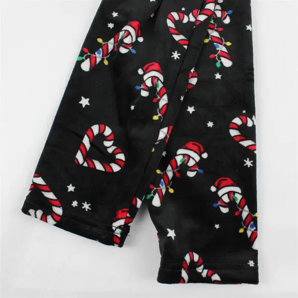 No Boundaries Christmas Candy Cane Pattern Fuzzy Black Leggings Women's L/XL