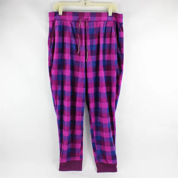 Nautica Purple and Blue Check Pattern Fuzzy Pajama Pants Women's Medium